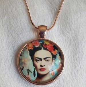 ROSE Gold Frida Kahlo Pendant Necklace LATINX Art Jewelry